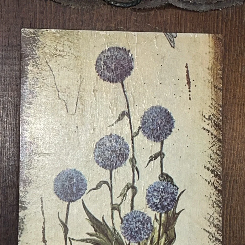 Blue Globe Thistle Echinops bannaticus | Vintage Botanical Decoupage Wood Plaque